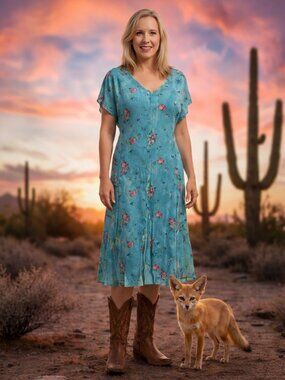 Vintage Bila Midi Rayon Dress ~romantic rose floral print Size Large